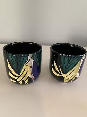 STAVANGERFLINT NORWAY PAIR Inger Waage POTS EGGCUPS Hand Painted ABSTRACT BIRDS • $39