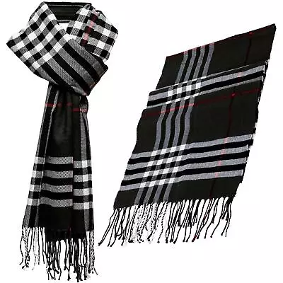 Mens Womens Plain Check Scarf Soft Striped Warm Quality Elegant Shawl • £5.99