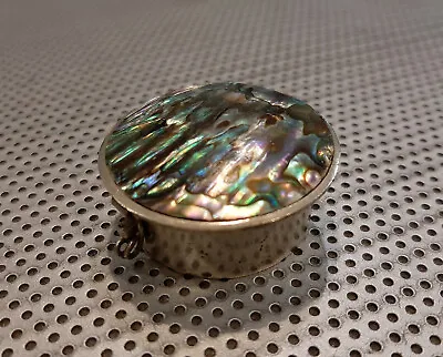 Vintage Alpaca Silver Mexico Pearl Abalone Shell Top Trinket/Pill Box Pendant • $29.99