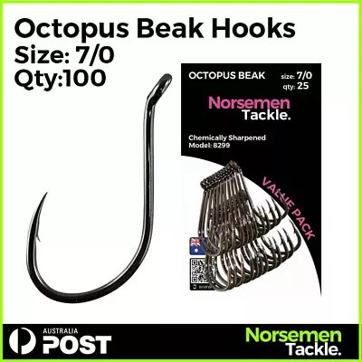 #7/0 Octopus Beak Hooks J Hooks Fishing Hooks Chemically Sharpened - Norsemen • $13.90