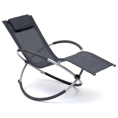 £59.95 • Buy Rocking Sun Lounger Foldable Garden Chair Outdoor Moon Rocker Zero Gravity Black