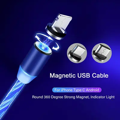 Magnetic USB Charge Cable With LED Flowlight Skin | Fits ALL Mobiles + Tablets • £4.99