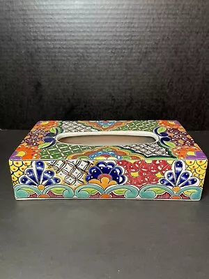 Mexican Talavera Tissue Box Holder Cover Pottery Folk Art Handmade Mexico 11x6x3 • $16.99