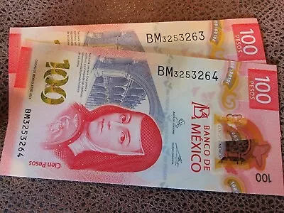 Mexican Notes/currency 100 Peso (2) 2021 RARE Sequential Numbering With Hologram • $16.75