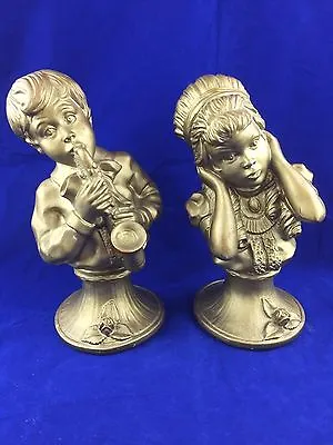 VINTAGE 1971 Universal Statuary Corp Gold Bust Saxophone Player Boy  Critic Girl • $15.99