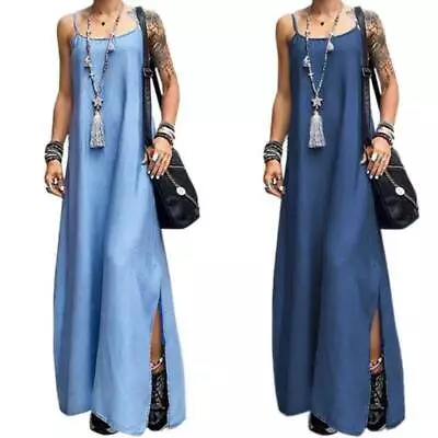 Plus Size Women Long Denim Dress Holiday Beach Sleeveless Casual Boho Maxi Dre ！ • $7.58