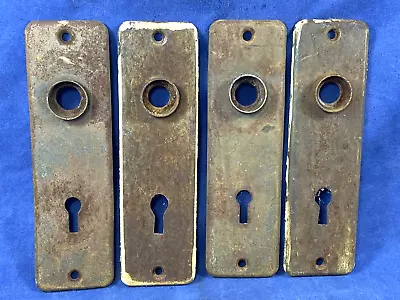 4 C.1920 Door Knob BACKPLATES 5 1/2  X 1 9/16  Pressed Steel Old Door Hardware • $17