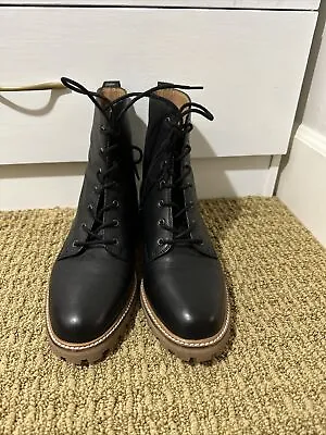 Madewell Lace Up Leather Combat Boot The Clair Size 9 Womens Black $198 • $90