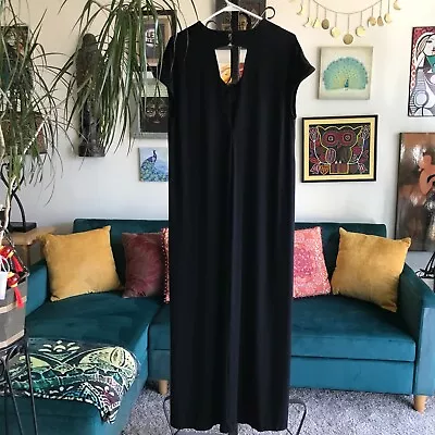 LOTUS EATERS Size L Black Stretch Jersey Sleeveless Back Cut Out Maxi Dress • $34.99
