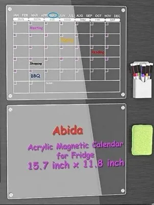 Refrigerator Acrylic Magnetic Calendar 16 X 12 Inch Set Of 2 Clear Dry Erase  • $8.79