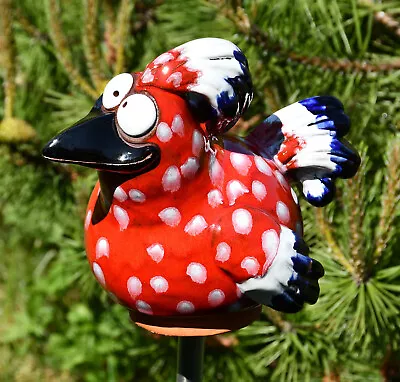 Ceramic Garden Ball Decoration Statue Animal Crimson Bird H18cm Midene Handmade • £62.28