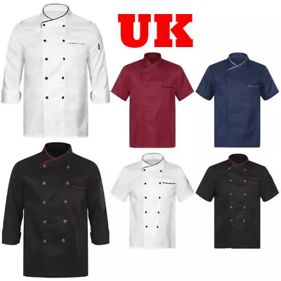 UK Unisex Men Women Breathable Chef Jacket Cooking Coats Chef Work Uniform • £16.37