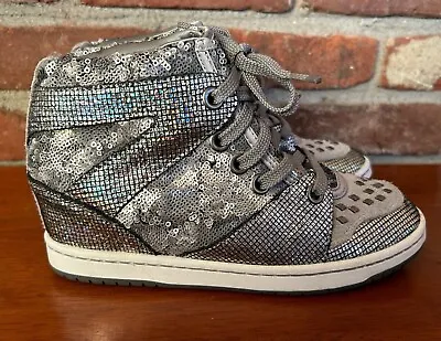 Daddy’$ Money Secret Wedge Gray Suede And Bling Gorgeous High Top Shoes U.S. 6.5 • $14.50