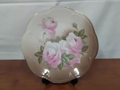 1/2 Mignon ZS&C Bavaria PINK ROSES Hand Painted Gold Scalloped 8  CABINET PLATE • £5.49