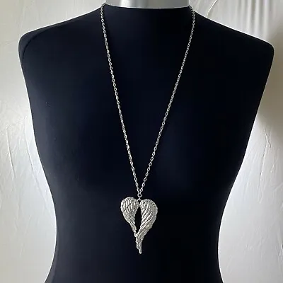 £3.99 • Buy Tibetan Silver Large Angel Wings Charm Pendant 70mmx46mm 30  Long Chain Necklace