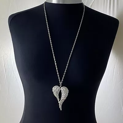 Tibetan Silver Large Angel Wings Charm Pendant 70mmx46mm 30  Long Chain Necklace • £3.99