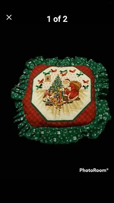Vintage 1980’s Handmade Christmas Throw Pillow Santa Presents Christmas Tree • $12