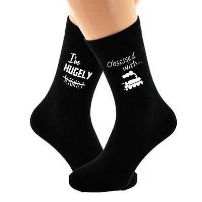 I'm Hugely Obsessed With Watching Train Spotter Printed Mens Black Cotton Socks • £5.69