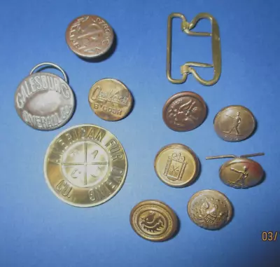 11-Antique Buttons  Brass/Metal/ Post Office/Military/Industrial/ETc - • $14