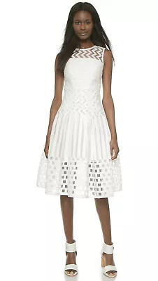 Milly Illusion Filament Inverted Pleat White A-line Dress NWT $750.00 Size 4 S • $189