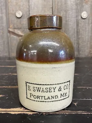 Rare 1 Qt Antique Late 1800s E. Swasey & Co. Portland Maine Stoneware Oyster Jug • $175