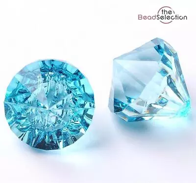 LARGE FACETED LIGHT BLUE ACRYLIC DIAMOND TOP DRILL PENDANT BEAD 31mm ACR184 • £2.99