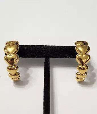 Avon Vintage Gold Tone Graduated Hearts Hoop Pierced Earrings • $5