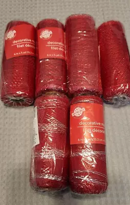 6 Rolls Crafter's Square 6  Decorative Mesh Rolls ~ Red Silver Shimmer • $15.99