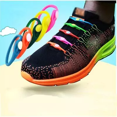 12xSilicone Shoe Laces Elastic Easy No Tie Shoelaces Rubber Trainers Adults Kids • £4.19