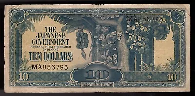 1942 Malaya Japanese Occupation $10 Dollars Pic# M7a W/Serial # (RARE) • $49