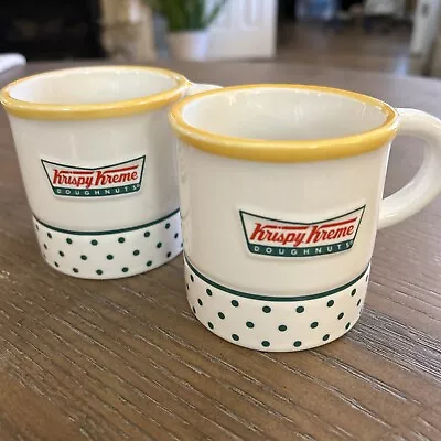 Krispy Kreme Coffee Mugs Green Polka Dots Yellow Trim Donut Inside Set Of 2 🍩 • $24.90