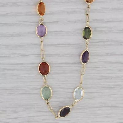 Multi-Gemstone Tennis Necklace 18k Yellow Gold 17.25  Amethyst Aquamarine • $899.99