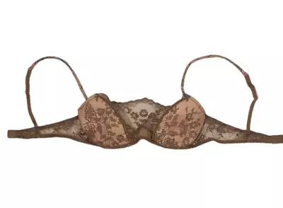 Vintage La Perla Bra 34 Lace Duo Italy Underwire Ornate Floral Detail Champagne • $89