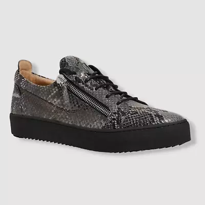 $750 Giuseppe Zanotti Men Black Momoa Snake-Print Sneaker Shoe Size EU 43/US 10 • $240.38