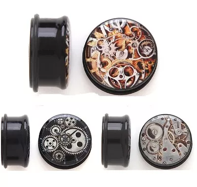 £2.49 • Buy New 1 X Steampunk Logo Ear Plug - Single Flare - Flesh Tunnel With  O  Ring Cogs