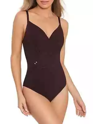 NWT- AMORESSA-MIRACLESUIT 'U Turn Ulyana' 1-Piece Swimsuit Fudge - Size 8 • $78.97