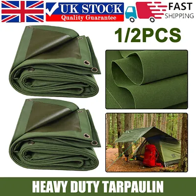 1/2X Heavy Duty Tarpaulin Waterproof Sheet Thick Green Tarp Ground Canvas Cover • £24.69