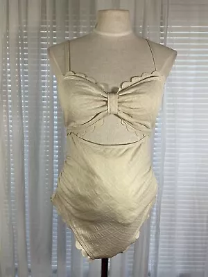 Maternity Swimsuit Size L Beige Padded Cut Out Criss Cross Strap Pregnant Bikini • $19.77