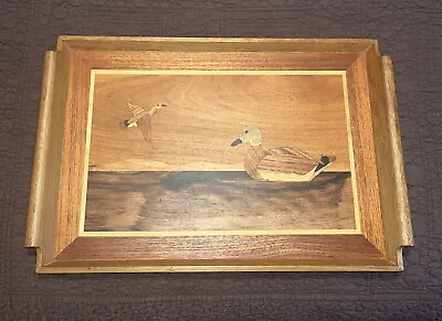 Vintage Inlaid Wood Tray With Duck Marquetry Philippines Mid Century • $24