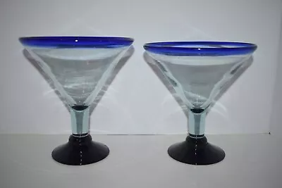 2 Handblown Giant Martini Margarita Cocktail Glasses - Aztecas Designs Mexico • $16.96