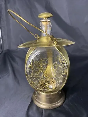 Vintage Lipper & Mann Decanter Lantern Music Box Brass Glass Steampunk Works • $19.87