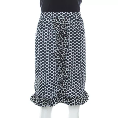 Marni Blue And White Polka Dot Printed Coated Silk Ruffle Detail Skirt S • $131.25