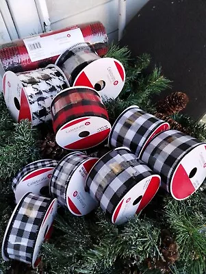 10 New Spools Black & White~ Plaid Gingham Houndstooth  Wired Ribbon NICE!! • $44