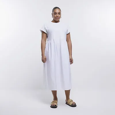 River Island Womens T-Shirt Midi Dress Plus White Poplin Short Sleeve Crew Neck • £10.50