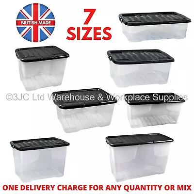 NEW Great Value Strata Curve Clear Plastic Storage Box Boxes With Lids - 7 Sizes • £12.11