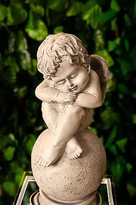 Cherub Garden Ornament Angel Guardian Statues Grey Stone Effect Home Decor Resin • £13.49