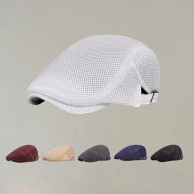 £4.40 • Buy Men Mesh Hat Flat Cap Golf Driving Breathable Outdoor Cabbie Newsboy Beret Hats