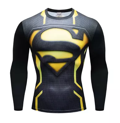 Mens Long Sleeve Compression Top Gym Superhero Avengers Marvel Muscle Superman • £14.99