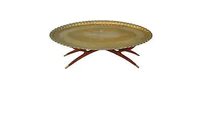 Mid Century Oval Brass Tea Tray Table 55  Moroccan Coffee Table With Spider Legs • $1300