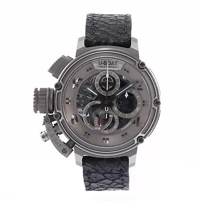 U-Boat Chimera 46 Chrono Titanium Grey Skeleton Dial Black Leather Lefty 8066 • $4850